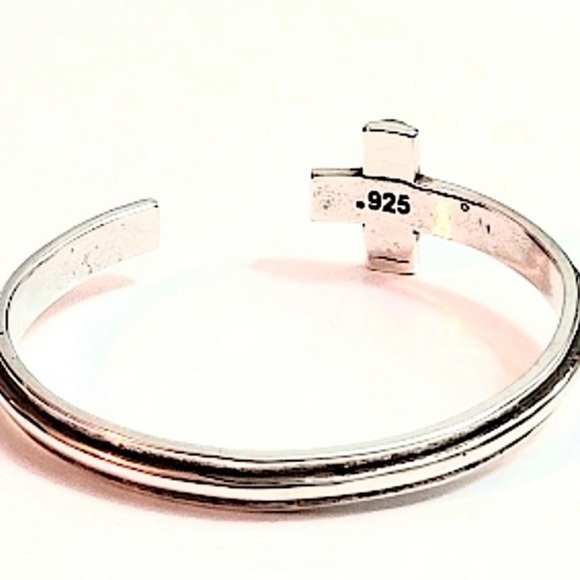 Cross Sterling Silver Bangle Cuff Minimalist Bracelet - Picture 6 of 6